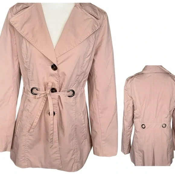 Sandro Peach Tan Short Trench Utility Jacket Self Tie Cotton Blend - Picture 1 of 13